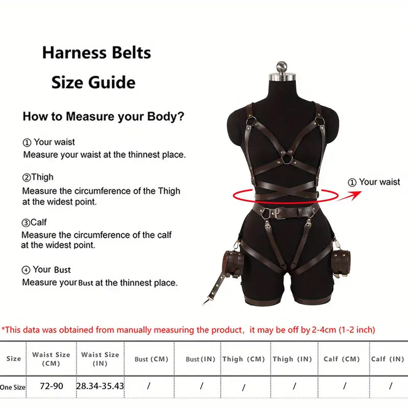 Harness uprząż body z opaskami na nadgarstki z ekoskóry
