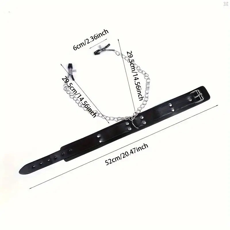 choker na szyję z zaciskami na sutki z eko skóry