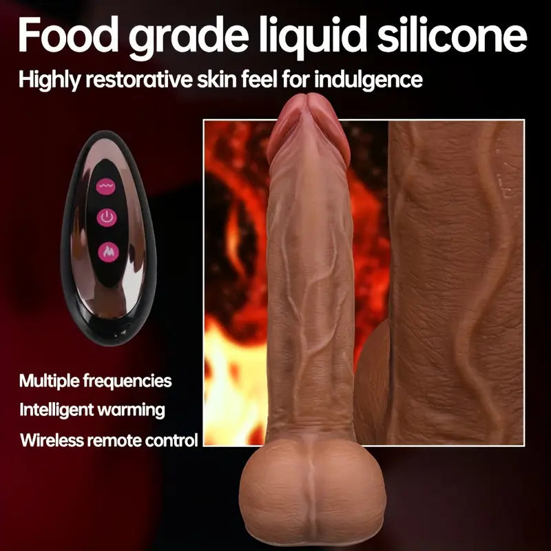 Dildo wibrator z 10 trybami posuwu, 10 trybami drgań i podgrzewaniem, z przyssawką