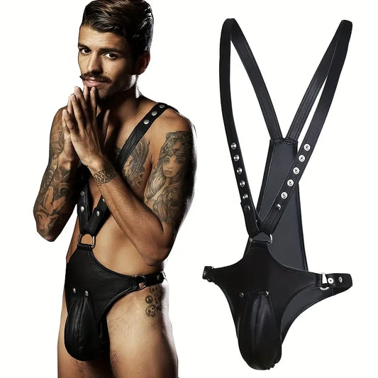 Męskie body uprząż BDSM z odpinanym krokiem
