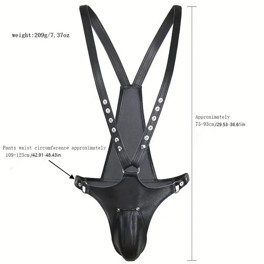 Męskie body uprząż BDSM z odpinanym krokiem