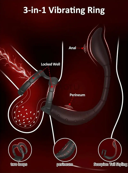 Pierścień erekcyjny z masażerem prostaty i krocza, sterowany aplikacją