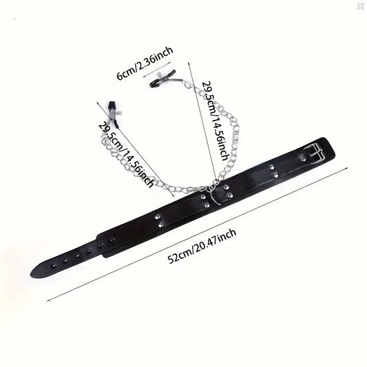 choker na szyję z zaciskami na sutki z eko skóry
