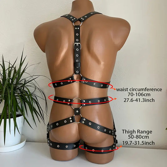 Harness męskie body ze sztucznej skóry z nitami, regulowany