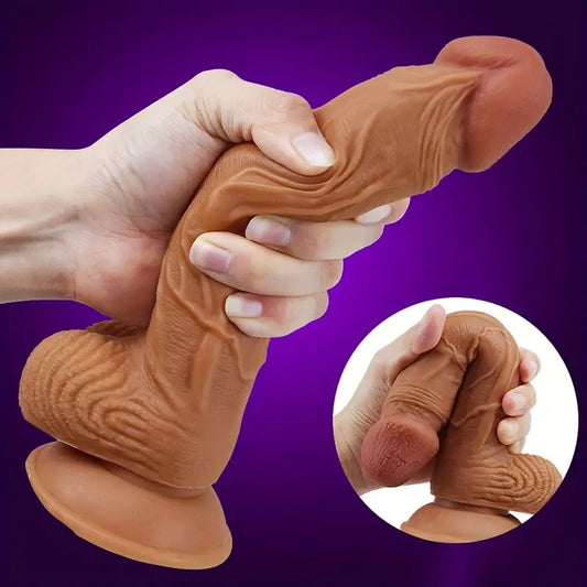 Dildo z przyssawką, realistyczna miękka skóra, 3 rozmiary